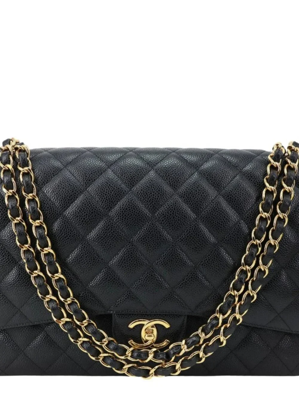 Chanel  Classic Double Flap Large Quilted Caviar Leather Shoulder Bag Black